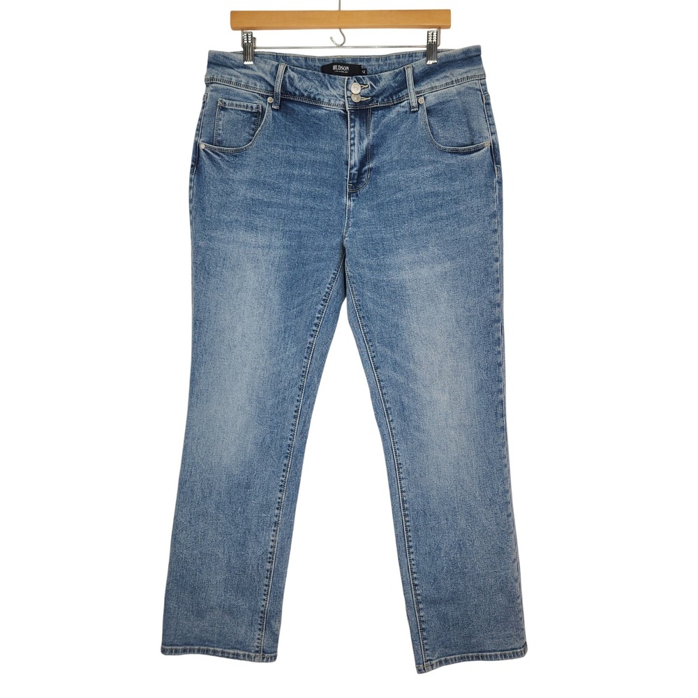 Hudson Los Angeles Straight Crop Leg Double Button Flap Pocket Jeans Blue 12